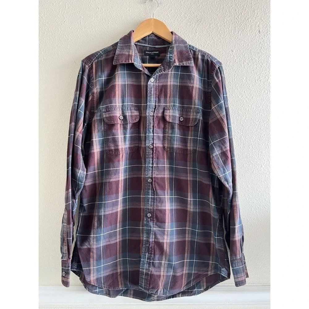Banana Republic Plaid Button Front Shirt Men's Large Grunge Casual